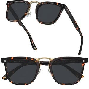 Classic Tortoiseshell Metal Bridge Square Sunglasses Polarized Lenses for Men